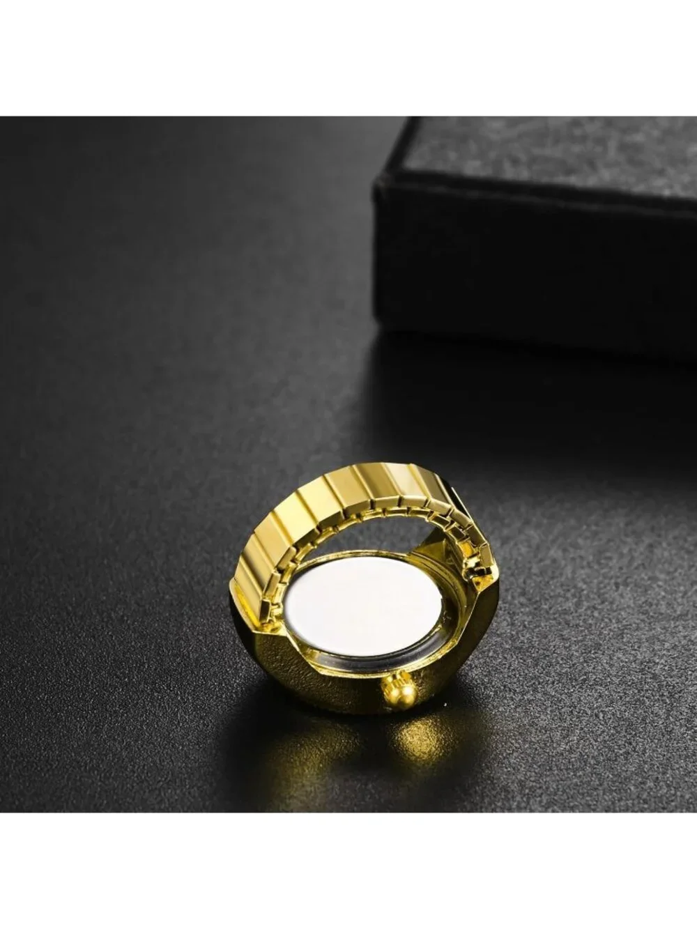 Unisex All Gold Analog Quartz Stainless Steel Arabic Numerals Casual Ring Watch - Picture 3 of 7